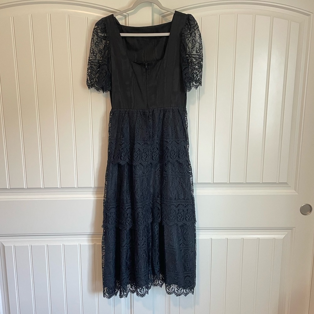 Vintage Nuit black lace ruffle tiered maxi dress size 12 - Picture 2 of 11